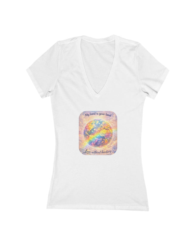 "My Land is Your Land" Women's Jersey Short Sleeve Deep V-Neck Tee