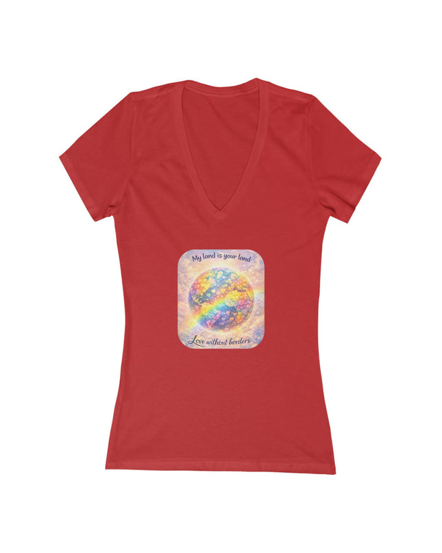 "My Land is Your Land" Women's Jersey Short Sleeve Deep V-Neck Tee