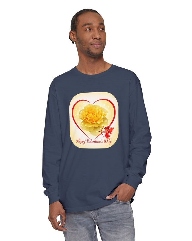 "Happy Valentine's Day" Unisex Garment-dyed Long Sleeve T-Shirt
