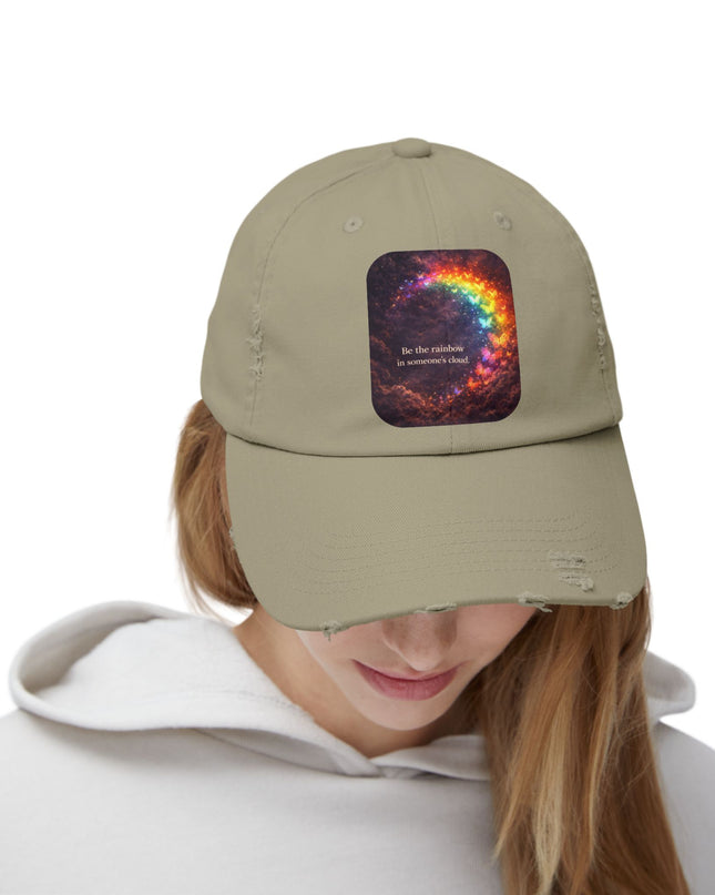 "Be the Rainbow in Someone's Cloud" Unisex Distressed Cap