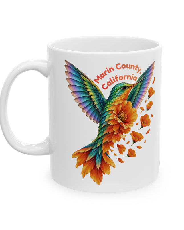 "Hummingbird and Poppies" Ceramic Mug, (11oz, 15oz)