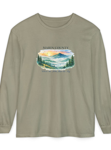 "Marin County, Where the Hills Meet the Sky" Unisex Garment-dyed Long Sleeve T-Shirt