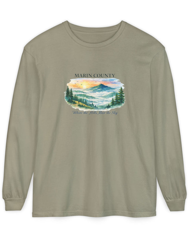 "Marin County, Where the Hills Meet the Sky" Unisex Garment-dyed Long Sleeve T-Shirt