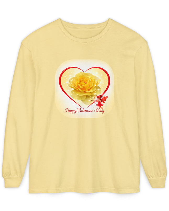 "Happy Valentine's Day" Unisex Garment-dyed Long Sleeve T-Shirt