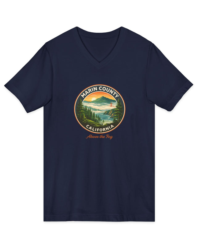 "Marin County, Above the Fog" Unisex Jersey Short Sleeve V-Neck Tee