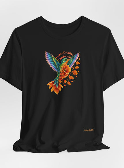 "Hummingbird and Poppies" Unisex Jersey Short Sleeve Tee