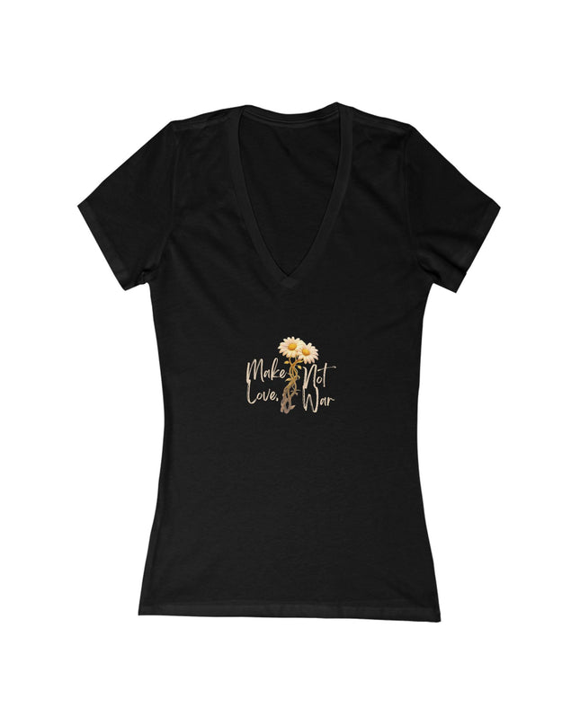 "Make Love Not War With Flower" Women's Jersey Short Sleeve Deep V-Neck Tee