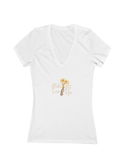 "Make Love Not War With Flower" Women's Jersey Short Sleeve Deep V-Neck Tee