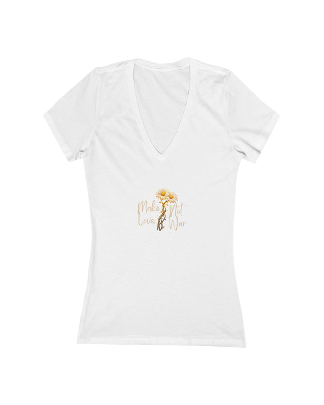"Make Love Not War With Flower" Women's Jersey Short Sleeve Deep V-Neck Tee