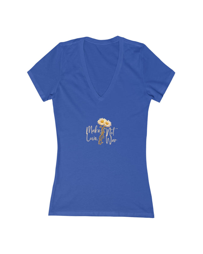 "Make Love Not War With Flower" Women's Jersey Short Sleeve Deep V-Neck Tee