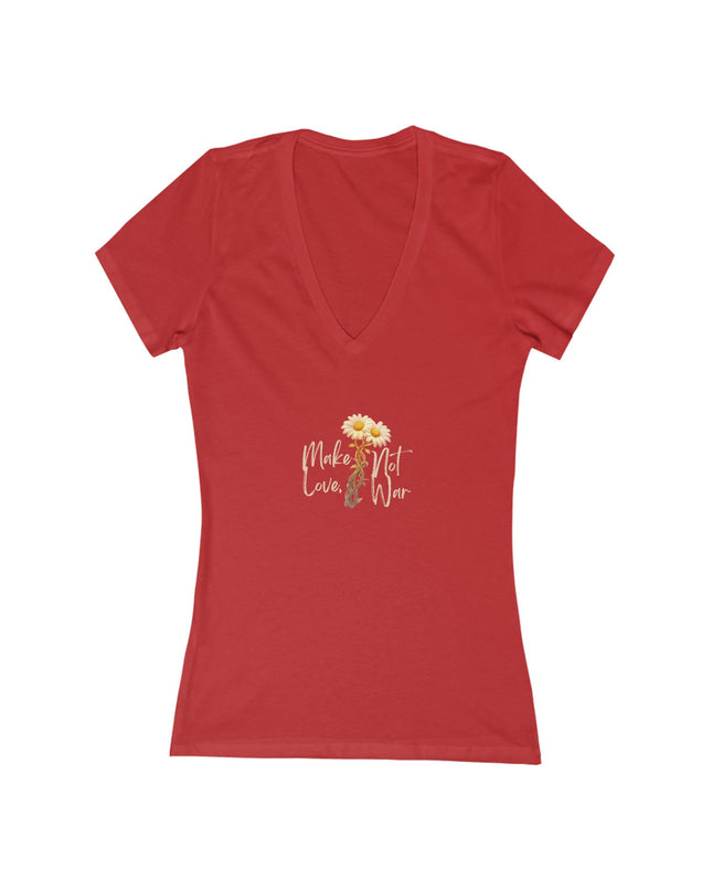 "Make Love Not War With Flower" Women's Jersey Short Sleeve Deep V-Neck Tee
