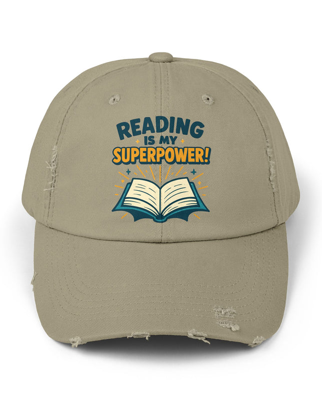 "Reading is my superpower" Unisex Distressed Cap