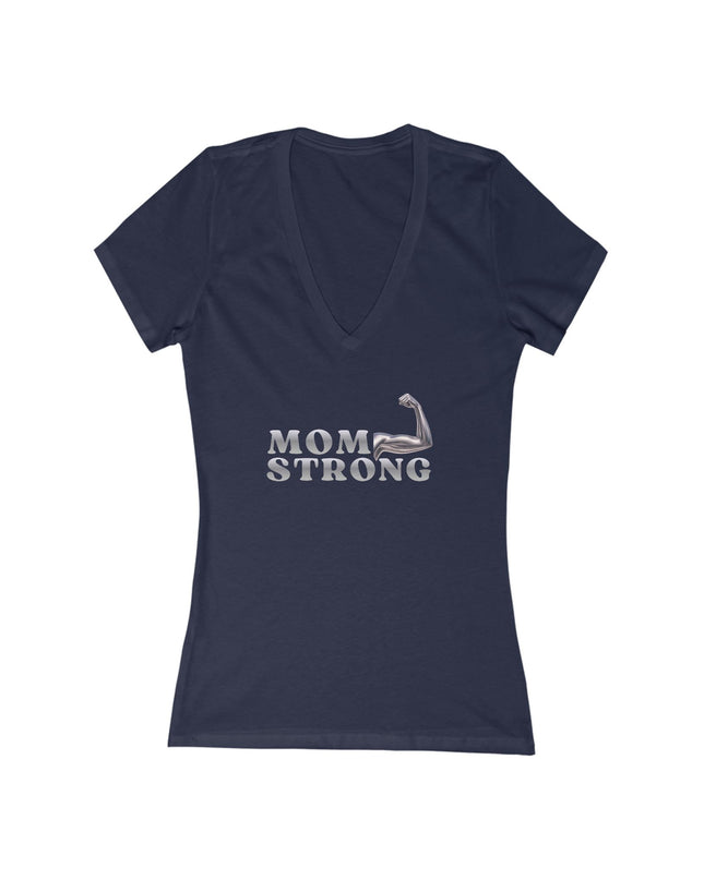 "Mom Strong" Women's Jersey Short Sleeve Deep V-Neck Tee