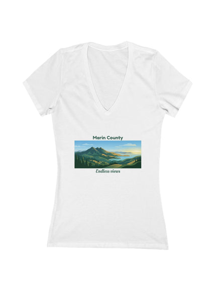 "Marin County - Endless Views" Women's Jersey Short Sleeve Deep V-Neck Tee