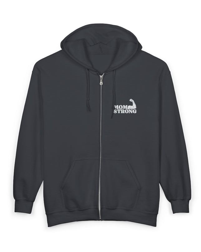 "Mom Strong (White embroidery)" Unisex Heavy Blend Full Zip Hooded Sweatshirt