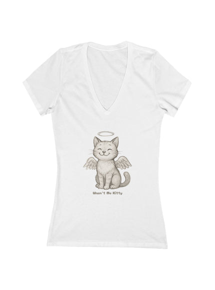 "Wasn't Me Kitty" Women's Jersey Short Sleeve Deep V-Neck Tee