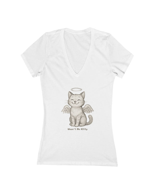 "Wasn't Me Kitty" Women's Jersey Short Sleeve Deep V-Neck Tee