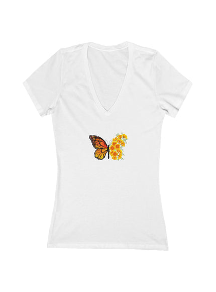 "Butterfly Poppies" Women's Jersey Short Sleeve Deep V-Neck Tee