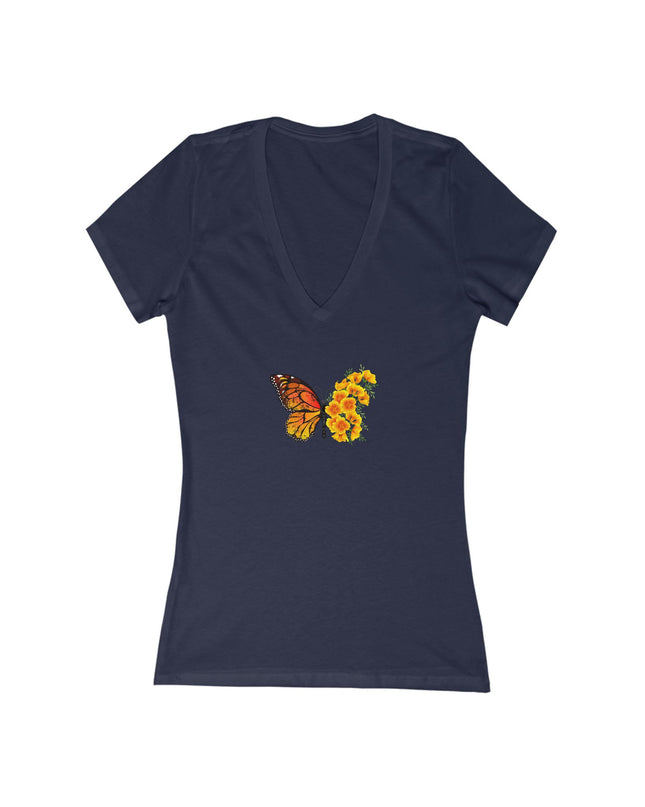 "Butterfly Poppies" Women's Jersey Short Sleeve Deep V-Neck Tee