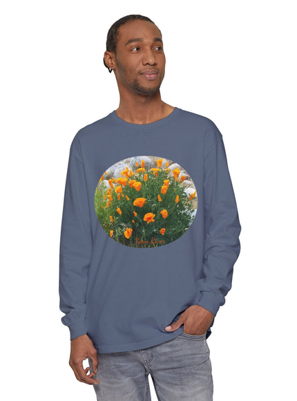 "California Poppies" Unisex Garment-dyed Long Sleeve T-Shirt