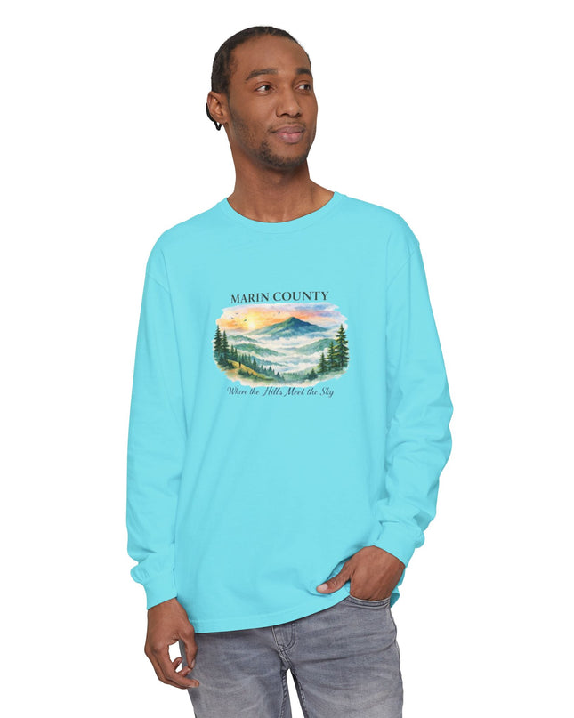 "Marin County, Where the Hills Meet the Sky" Unisex Garment-dyed Long Sleeve T-Shirt