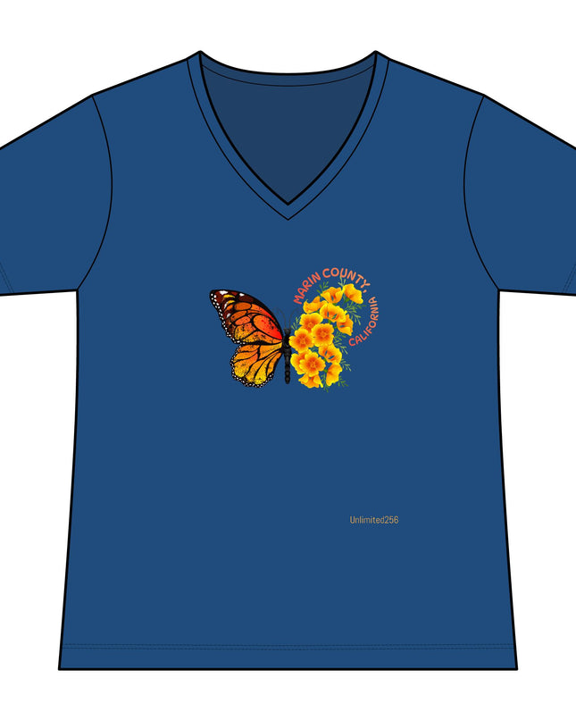 "Butterfly Poppies" Women's Ideal V-Neck Tee