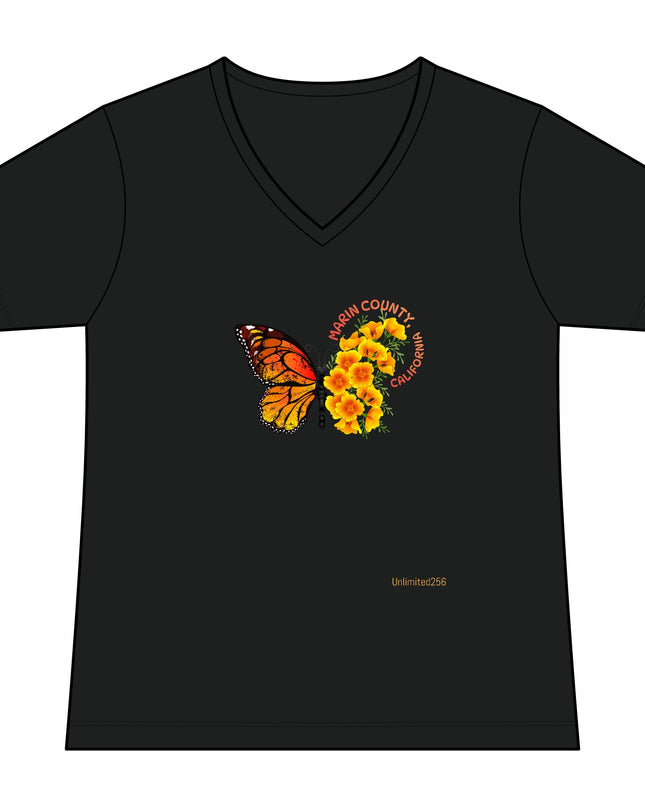 "Butterfly Poppies" Women's Ideal V-Neck Tee