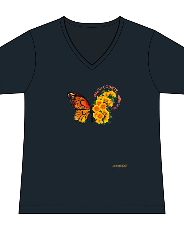 "Butterfly Poppies" Women's Ideal V-Neck Tee