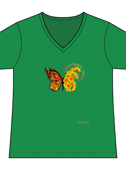 "Butterfly Poppies" Women's Ideal V-Neck Tee