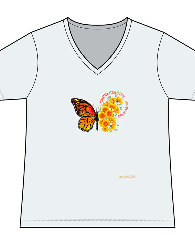 "Butterfly Poppies" Women's Ideal V-Neck Tee