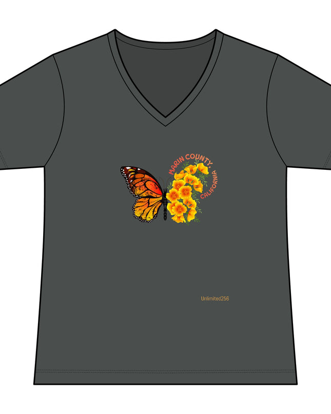 "Butterfly Poppies" Women's Ideal V-Neck Tee