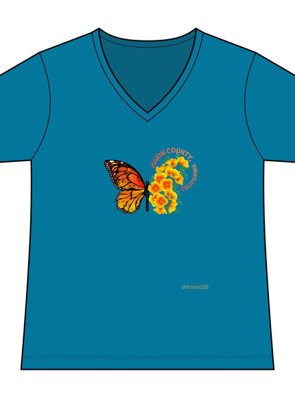 "Butterfly Poppies" Women's Ideal V-Neck Tee
