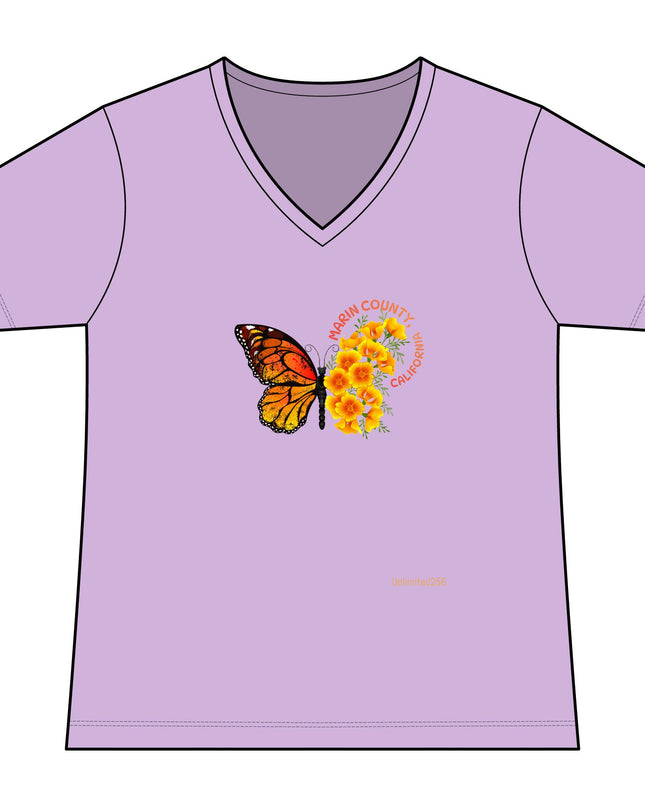 "Butterfly Poppies" Women's Ideal V-Neck Tee