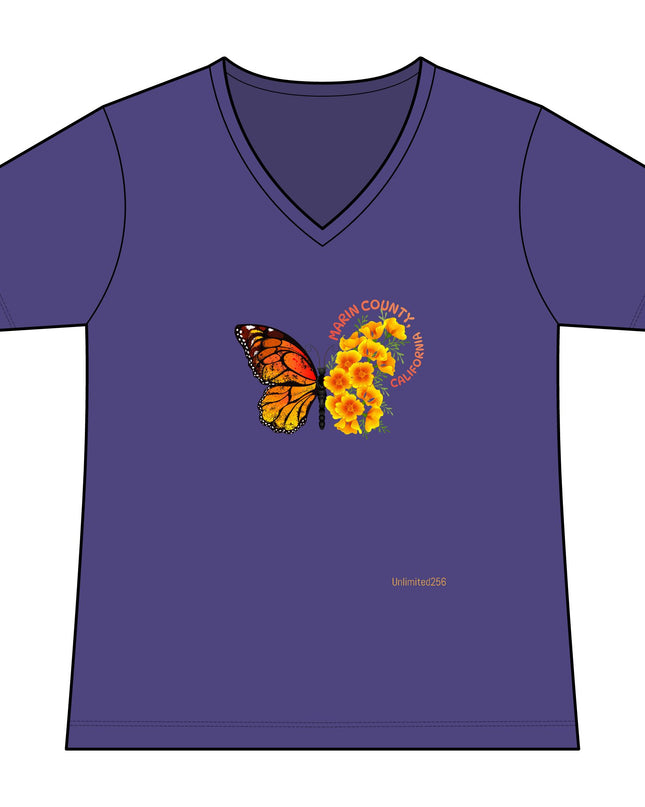 "Butterfly Poppies" Women's Ideal V-Neck Tee