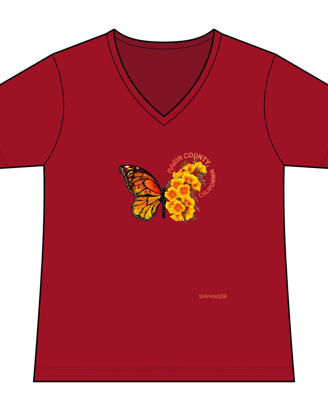 "Butterfly Poppies" Women's Ideal V-Neck Tee