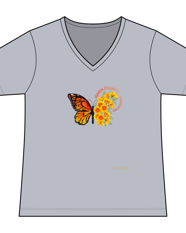 "Butterfly Poppies" Women's Ideal V-Neck Tee