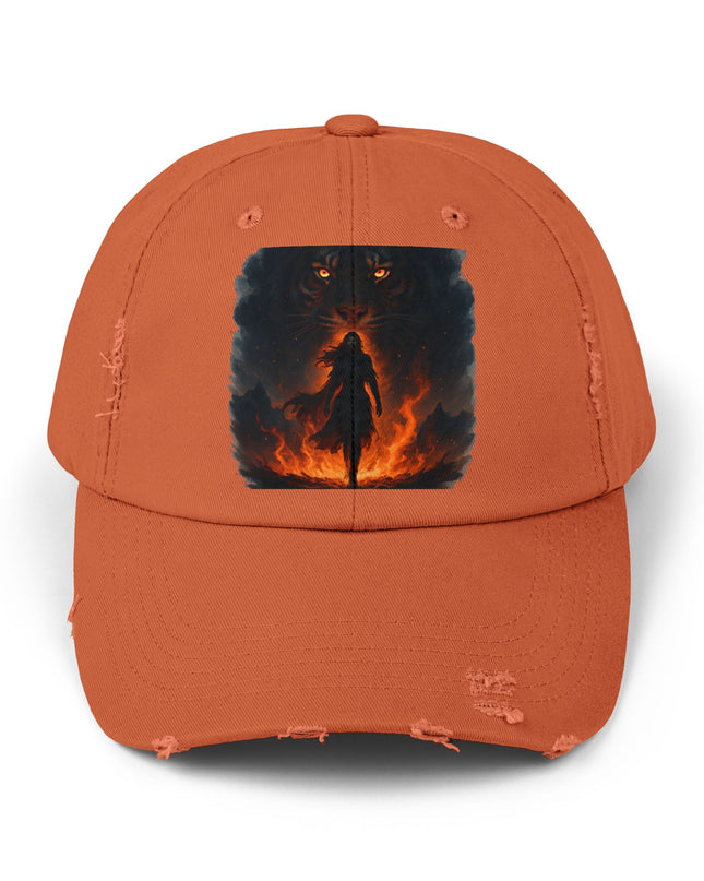 "Eye of the tiger, walking through fire" Unisex Distressed Cap