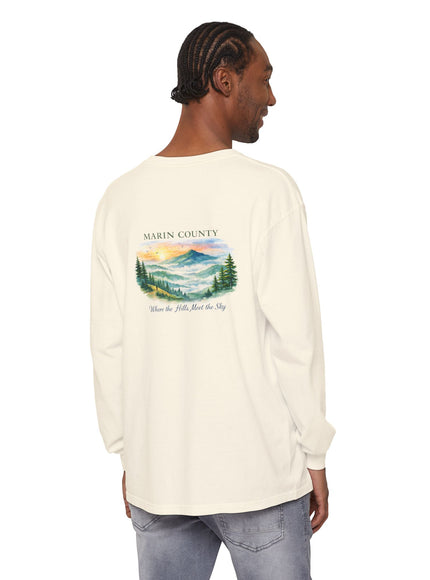 "Marin County, Where the Hills Meet the Sky" Unisex Garment-dyed Long Sleeve T-Shirt