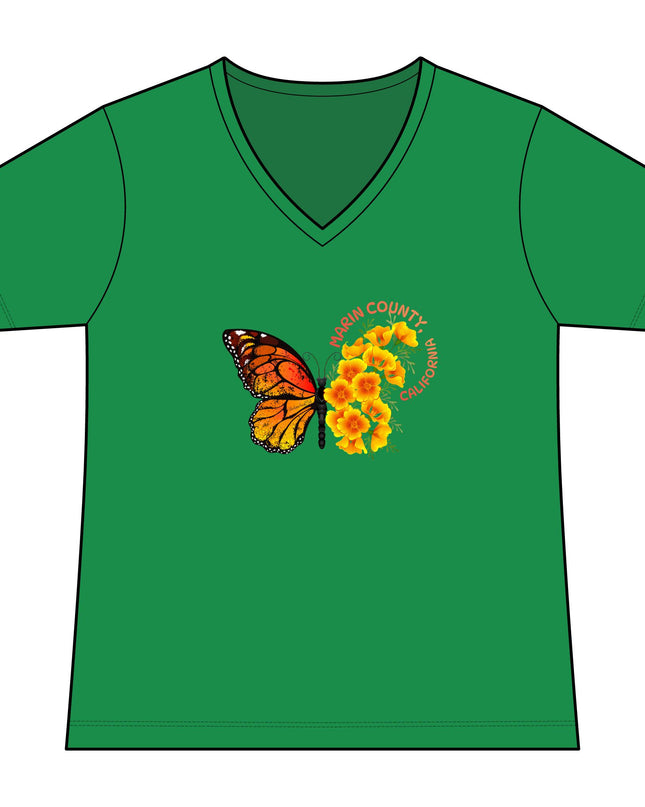 "Butterfly and Poppy Marin County California" Women's Ideal V-Neck Tee