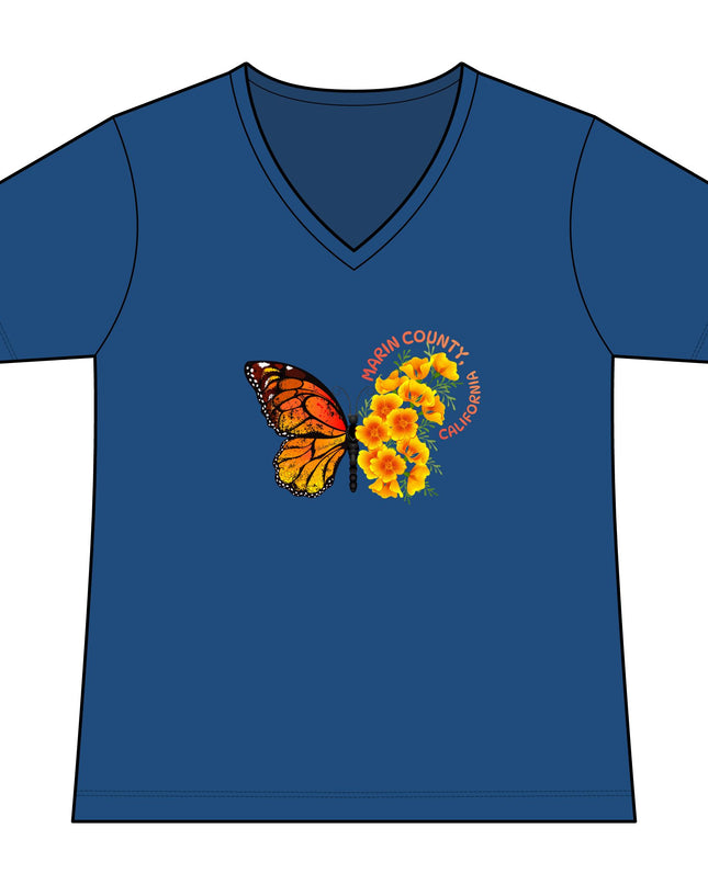 "Butterfly and Poppy Marin County California" Women's Ideal V-Neck Tee