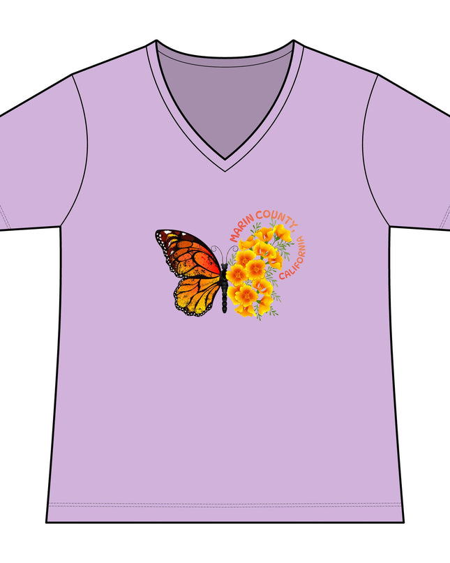"Butterfly and Poppy Marin County California" Women's Ideal V-Neck Tee