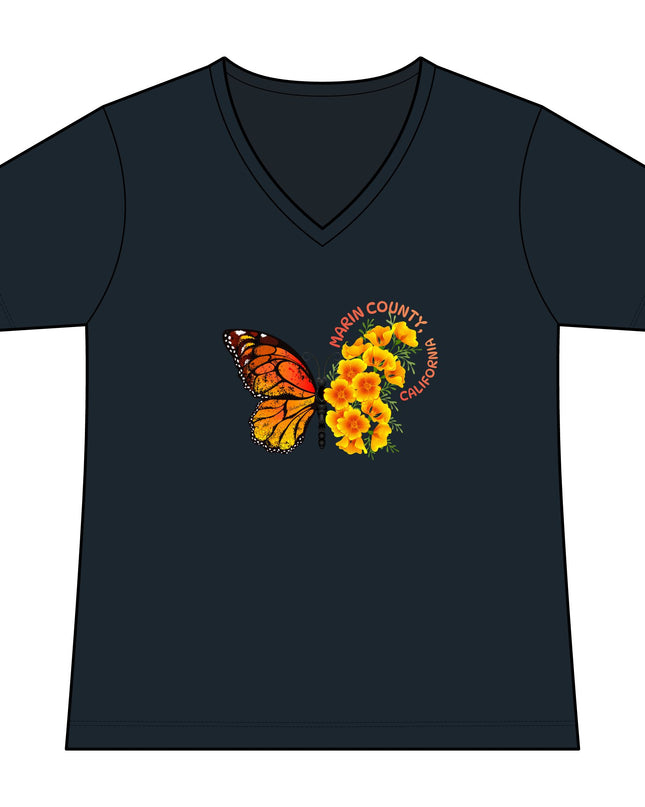 "Butterfly and Poppy Marin County California" Women's Ideal V-Neck Tee