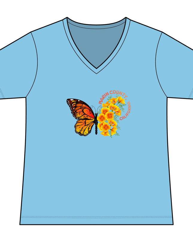 "Butterfly and Poppy Marin County California" Women's Ideal V-Neck Tee