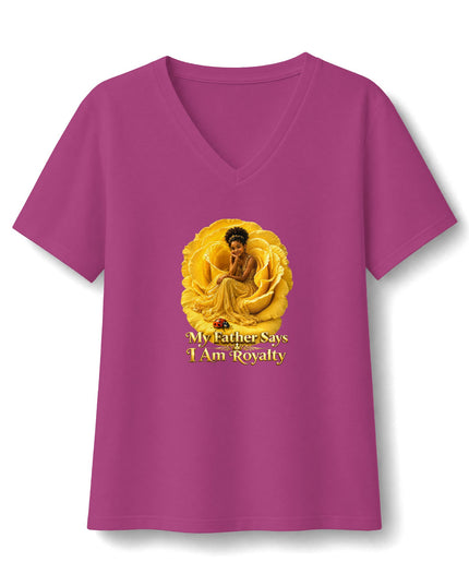 "My Father Says I am Royalty" Women's Relaxed Jersey Short Sleeve V-Neck Tee