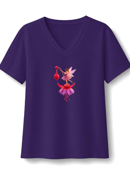 "Fuchsia Fairy" Women's Relaxed Jersey Short Sleeve V-Neck Tee