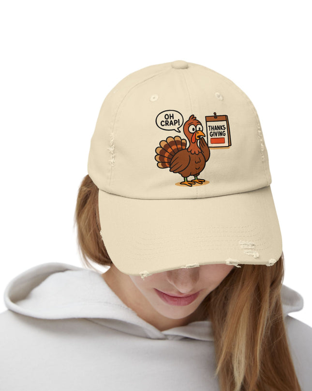 "Oh crap, Thanksgiving" Unisex Distressed Cap