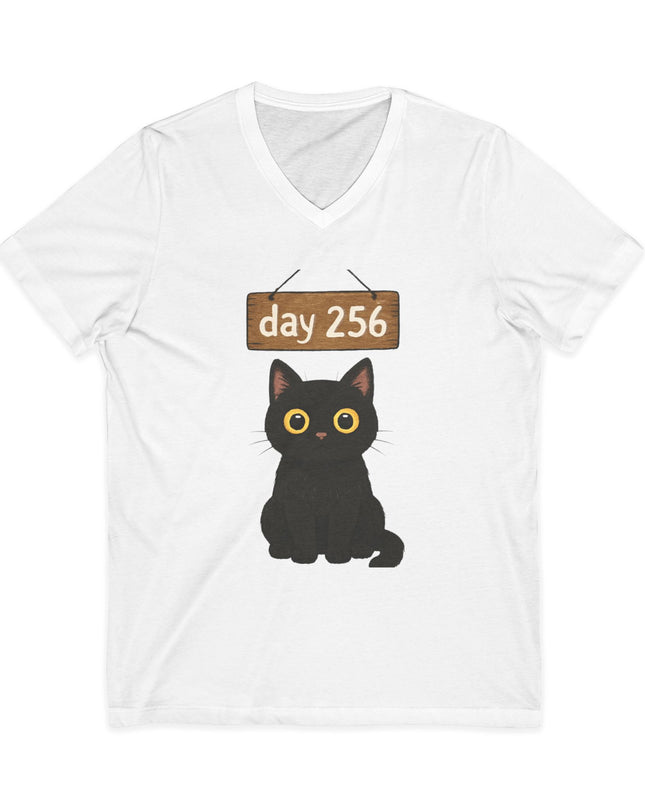 "Day 256 (not blinking black cat)" Unisex Jersey Short Sleeve V-Neck Tee