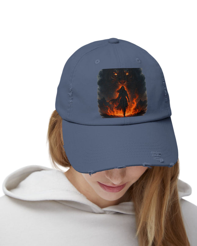 "Eye of the tiger, walking through fire" Unisex Distressed Cap