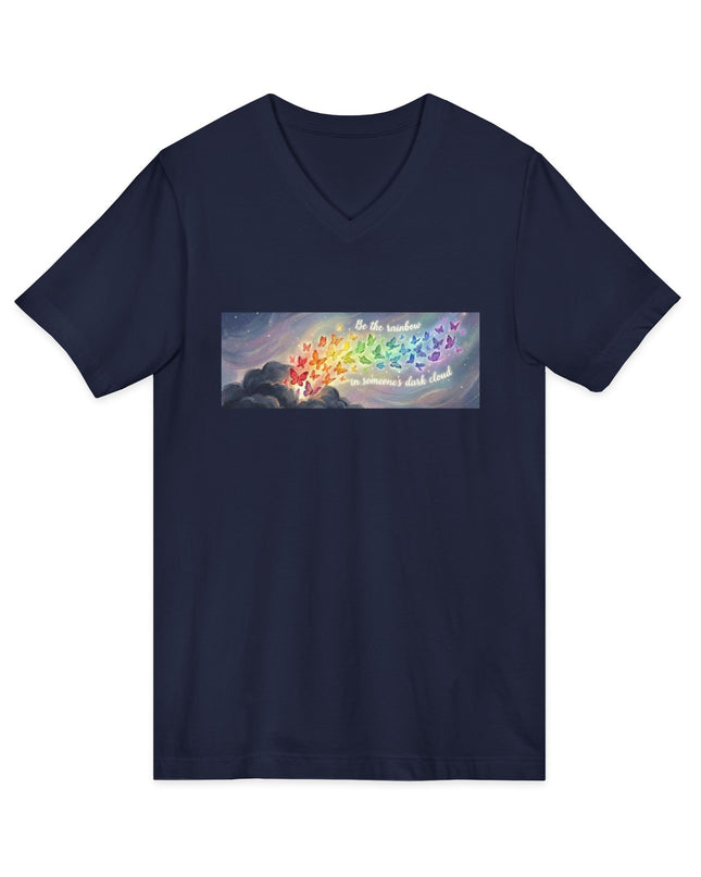 "Be the Rainbow in Someone's Dark Cloud" Unisex Jersey Short Sleeve V-Neck Tee
