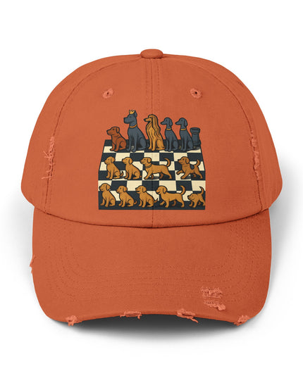 "Chess board with dog pieces" Unisex Distressed Cap